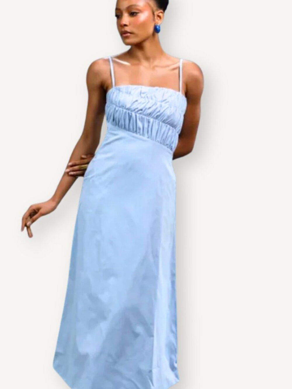 NWT Elexiay Yolanda Dress XS Light Blue Ruched Midi Retail $350